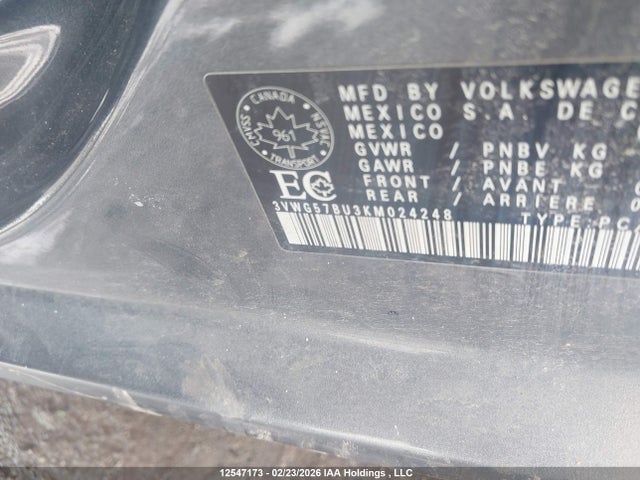 3VWG57BU3KM024248 Volkswagen Jetta 1.4 Tsi Execline