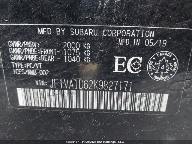 JF1VA1D62K9827171 Subaru Wrx Sport