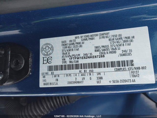 1FTFW1E82NKE87288 Ford F-150 Xlt