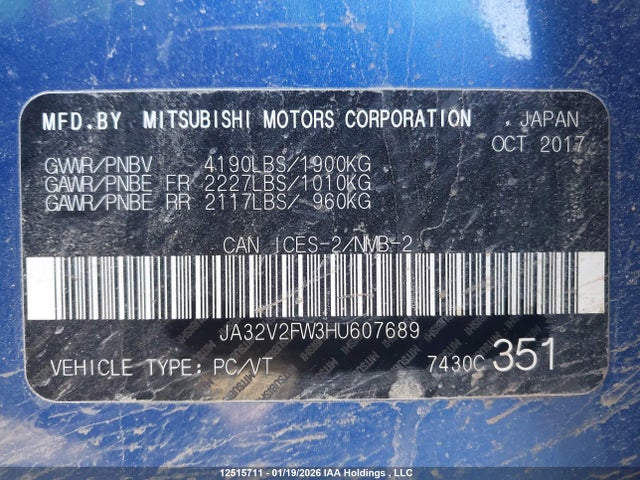 JA32V2FW3HU607689 Mitsubishi Lancer Es/gts/se Anniversary Edition/se Black Edition/se Ltd