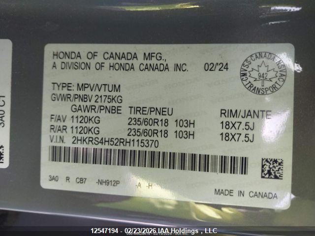2HKRS4H52RH115370 Honda Cr-v Sport