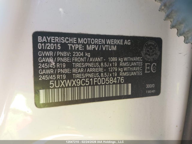 BMW X3 Xdrive28i 2015 5UXWX9C51F0D58476 Image 9