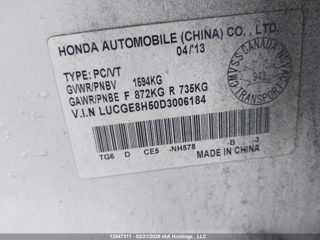 Aukcja sprzedaży 2013 Honda Fit, vin: LUCGE8H50D3006184, numer aukcji: 12547211