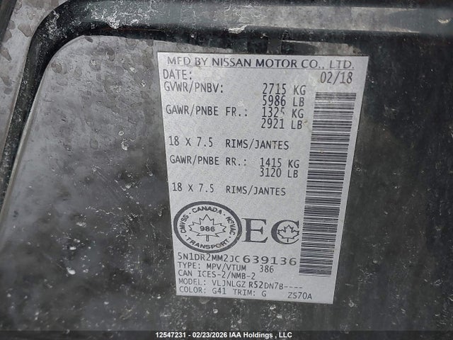 5N1DR2MM2JC639136 Nissan Pathfinder