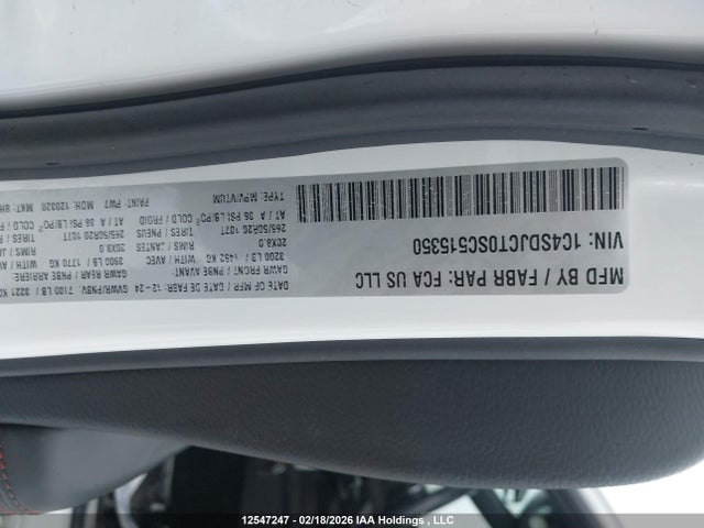 2025 Dodge Durango R/t მანქანა იყიდება აუქციონზე, vin: 1C4SDJCT0SC515350, აუქციონის ნომერი: 12547247