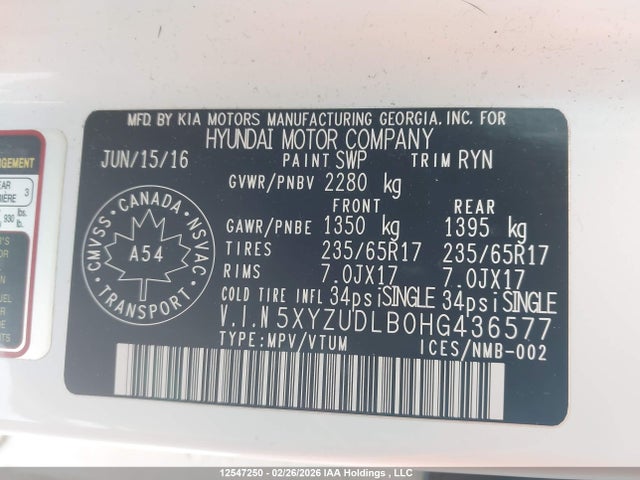 5XYZUDLB0HG436577 Hyundai SANTA FE SPORT