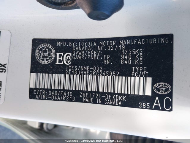 2T1BURHE3KC245952 Toyota COROLLA CE