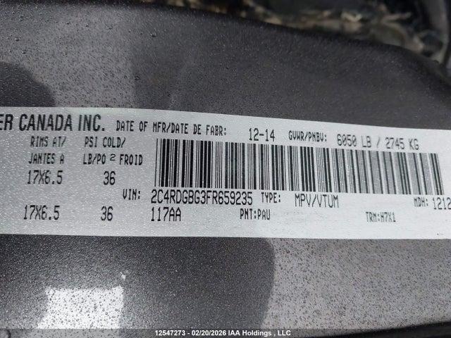 2C4RDGBG3FR659235 Dodge Grand Caravan Se/sxt
