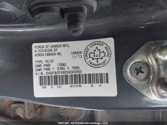 12547285 :رقم المزاد ، 2HGFB2F4XDH045993 vin ، 2013 Honda Civic مزاد بيع