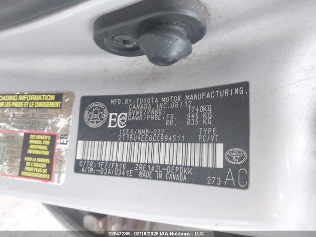 Aukcja sprzedaży 2012 Toyota Corolla Ce, vin: 2T1BU4EE6CC894511, numer aukcji: 12547286
