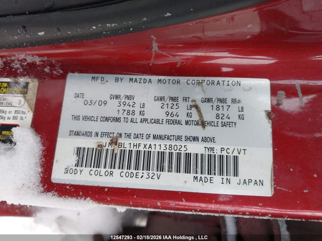 Продажа на аукционе авто 2010 Mazda Mazda3 Gx, vin: JM1BL1HFXA1138025, номер лота: 12547293