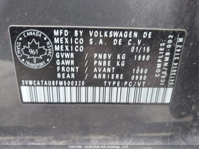 3VWCA7AU8FM500320 Volkswagen Golf Sportwagen Tdi S/tdi Se/tdi Sel
