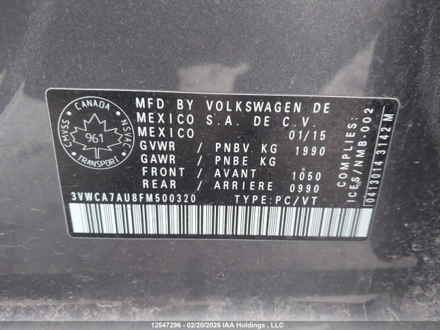 3VWCA7AU8FM500320 Volkswagen Golf Sportwagen Tdi S/tdi Se/tdi Sel