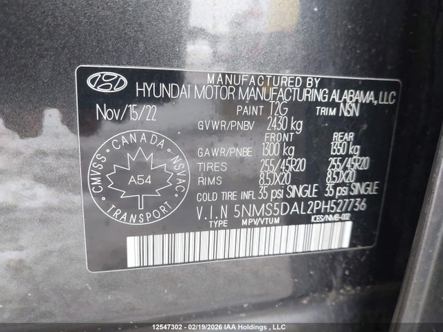 Продаж на аукціоні авто 2023 Hyundai Santa Fe Ultimate Calligraphy, vin: 5NMS5DAL2PH527736, номер лоту: 12547302