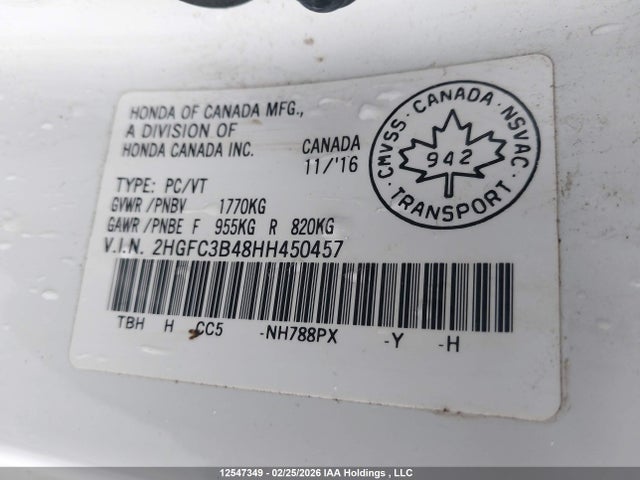 2HGFC3B48HH450457 Honda Civic Ex-t