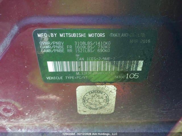 ML32F3FJ9HH001723 Mitsubishi Mirage G4 Es