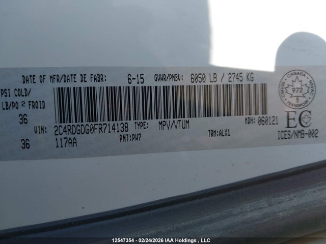 Aukcja sprzedaży 2015 Dodge Grand Caravan Crew, vin: 2C4RDGDG0FR714138, numer aukcji: 12547354
