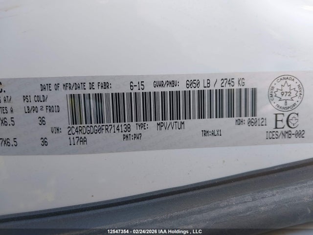 Aukcja sprzedaży 2015 Dodge Grand Caravan Crew, vin: 2C4RDGDG0FR714138, numer aukcji: 12547354