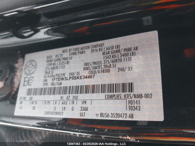 Продажа на аукционе авто 2025 Ford F-150 Xlt, vin: 1FTEW3LP5SKE34467, номер лота: 12547363