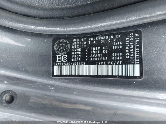 3VW817AU7HM031326 Volkswagen Golf Trendline
