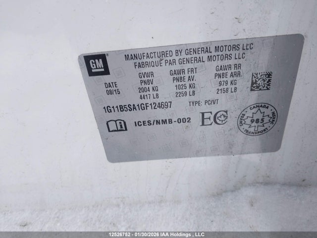 1G11B5SA1GF124697 Chevrolet Malibu Limited Ls