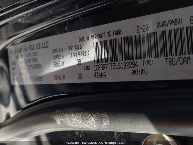 2020 Dodge Ram 1500 მანქანა იყიდება აუქციონზე, vin: 1C6RR7TT5LS132294, აუქციონის ნომერი: 12547398