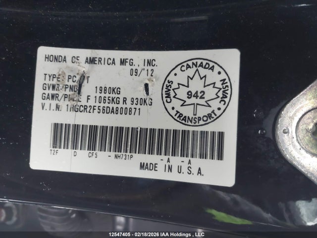 Продаж на аукціоні авто 2013 Honda Accord Sport, vin: 1HGCR2F56DA800871, номер лоту: 12547405