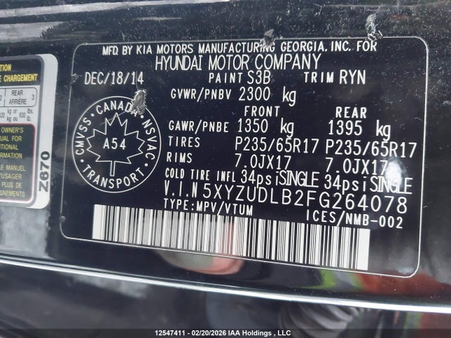 5XYZUDLB2FG264078 Hyundai SANTA FE SPORT