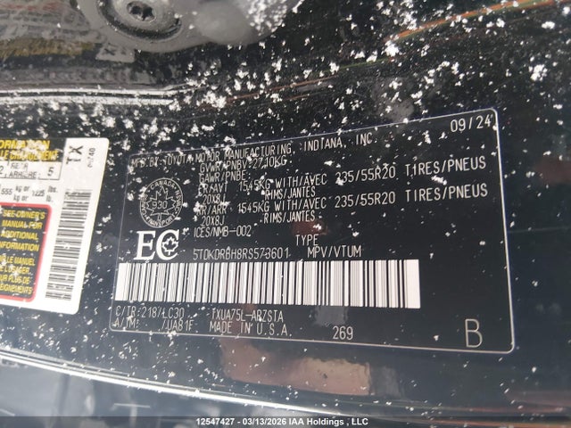 5TDKDRBH8RS573601 Toyota Highlander Xse