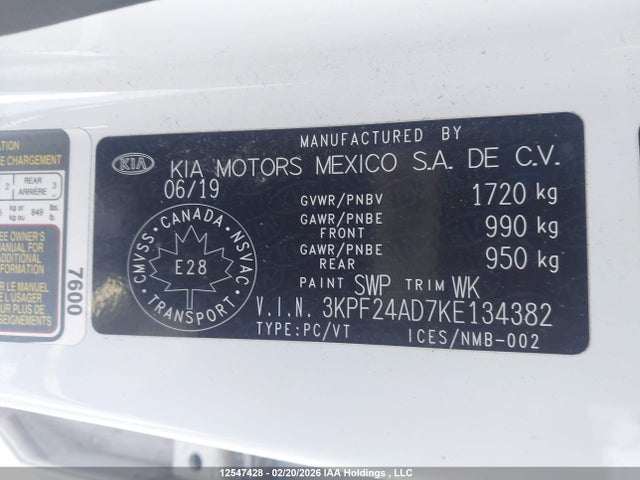 3KPF24AD7KE134382 KIA Forte Fe/lx/lxs