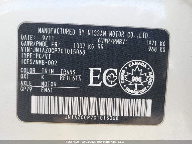 Продажа на аукционе авто 2012 Nissan Leaf Sl, vin: JN1AZ0CP7CT015068, номер лота: 12547429