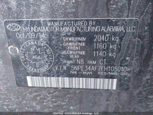 Продаж на аукціоні авто 2015 Hyundai Sonata Sport/limited, vin: 5NPE34AF7FH105010, номер лоту: 12547432
