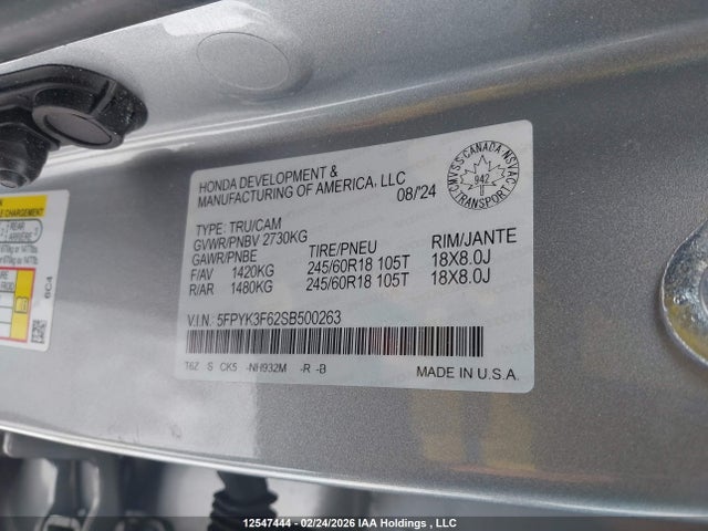 Продажа на аукционе авто 2025 Honda Ridgeline Trailsport, vin: 5FPYK3F62SB500263, номер лота: 12547444
