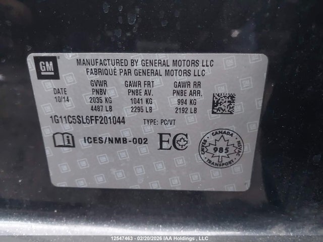 Aukcja sprzedaży 2015 Chevrolet Malibu 1lt, vin: 1G11C5SL6FF201044, numer aukcji: 12547463