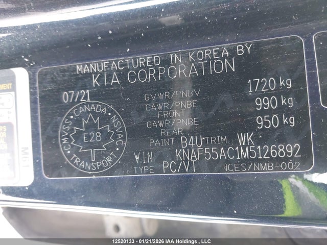 KNAF55AC1M5126892 KIA Forte5 Ex