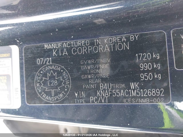 KNAF55AC1M5126892 KIA Forte5 Ex