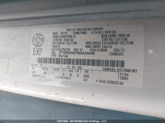 1FTBR2X87NKA33448 Ford Transit T-250