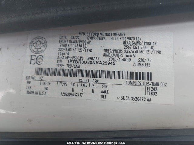 1FTBR3U80NKA25945 Ford Transit T-250