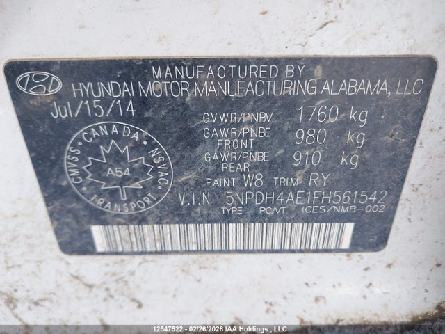 Продаж на аукціоні авто 2015 Hyundai Elantra Se/sport/limited, vin: 5NPDH4AE1FH561542, номер лоту: 12547522