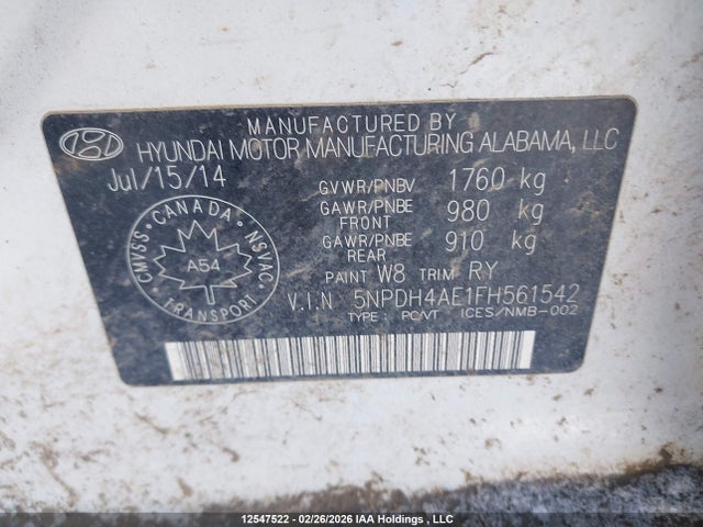 Продаж на аукціоні авто 2015 Hyundai Elantra Se/sport/limited, vin: 5NPDH4AE1FH561542, номер лоту: 12547522