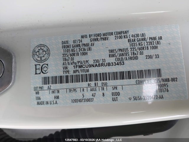 1FMCU9NA8RUB33453 Ford Escape St-line Select