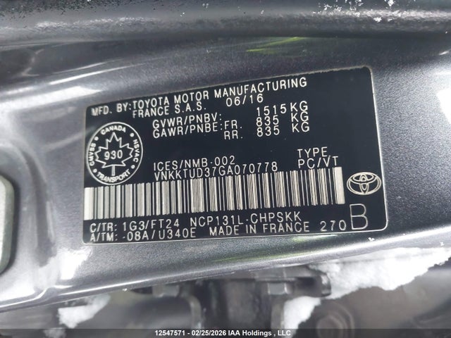 VNKKTUD37GA070778 Toyota Yaris Se