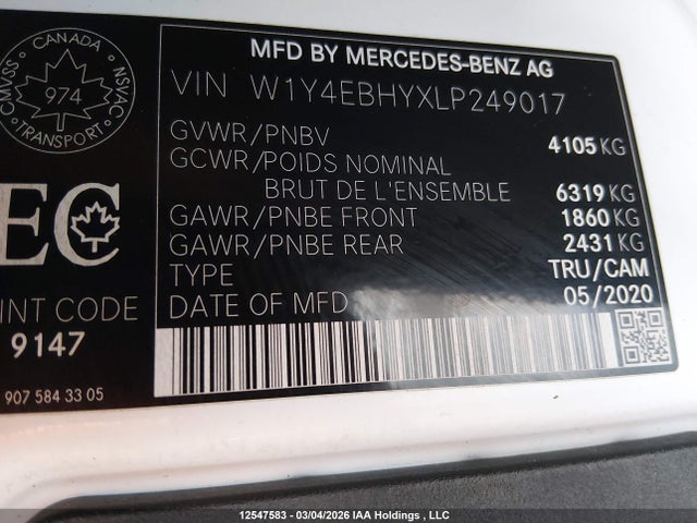 W1Y4EBHYXLP249017 Mercedes-Benz Sprinter 2500 Standard Roof V6