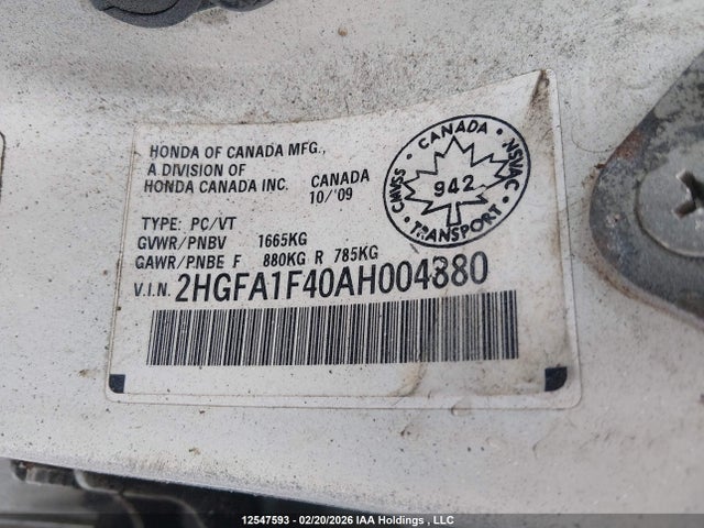 Aukcja sprzedaży 2010 Honda Civic, vin: 2HGFA1F40AH004880, numer aukcji: 12547593