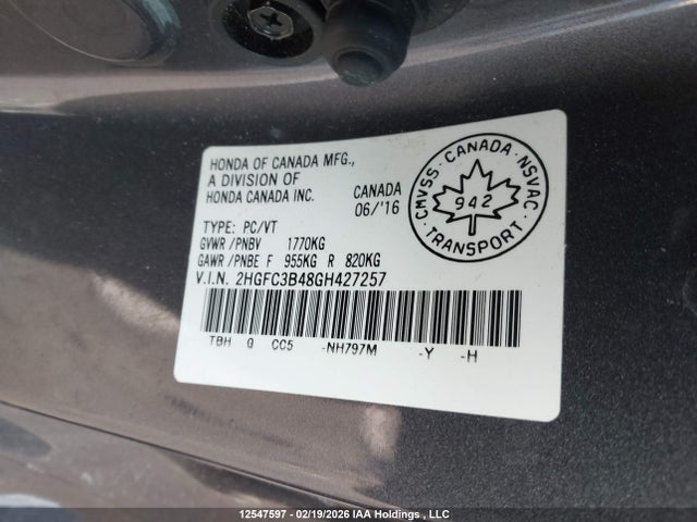 2HGFC3B48GH427257 Honda Civic Ex-t