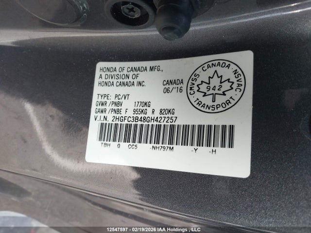 2HGFC3B48GH427257 Honda Civic Ex-t