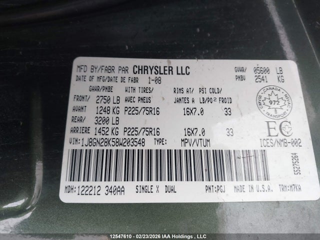 Продажа на аукционе авто 2008 Jeep Liberty Sport, vin: 1J8GN28K58W203548, номер лота: 12547610