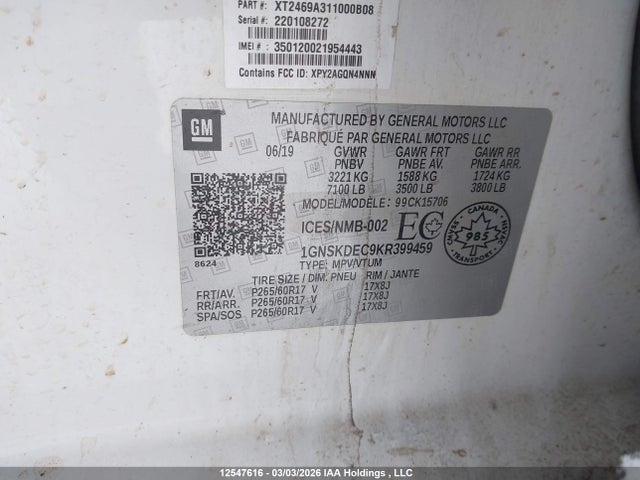 Aukcja sprzedaży 2019 Chevrolet Tahoe Police, vin: 1GNSKDEC9KR399459, numer aukcji: 12547616