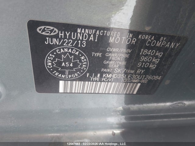 12547665 :رقم المزاد ، KMHD35LE3DU126084 vin ، 2013 Hyundai Elantra Gt Gls مزاد بيع