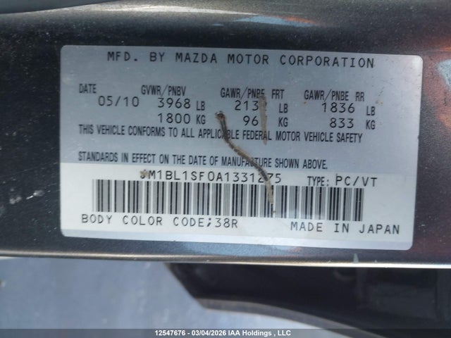 Aukcja sprzedaży 2010 Mazda Mazda3 Gs/gx, vin: JM1BL1SF0A1331275, numer aukcji: 12547676